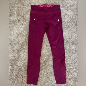 Lululemon Pomegranate Drawstring Cropped Leggings with Gold Zippers Mesh Size 4